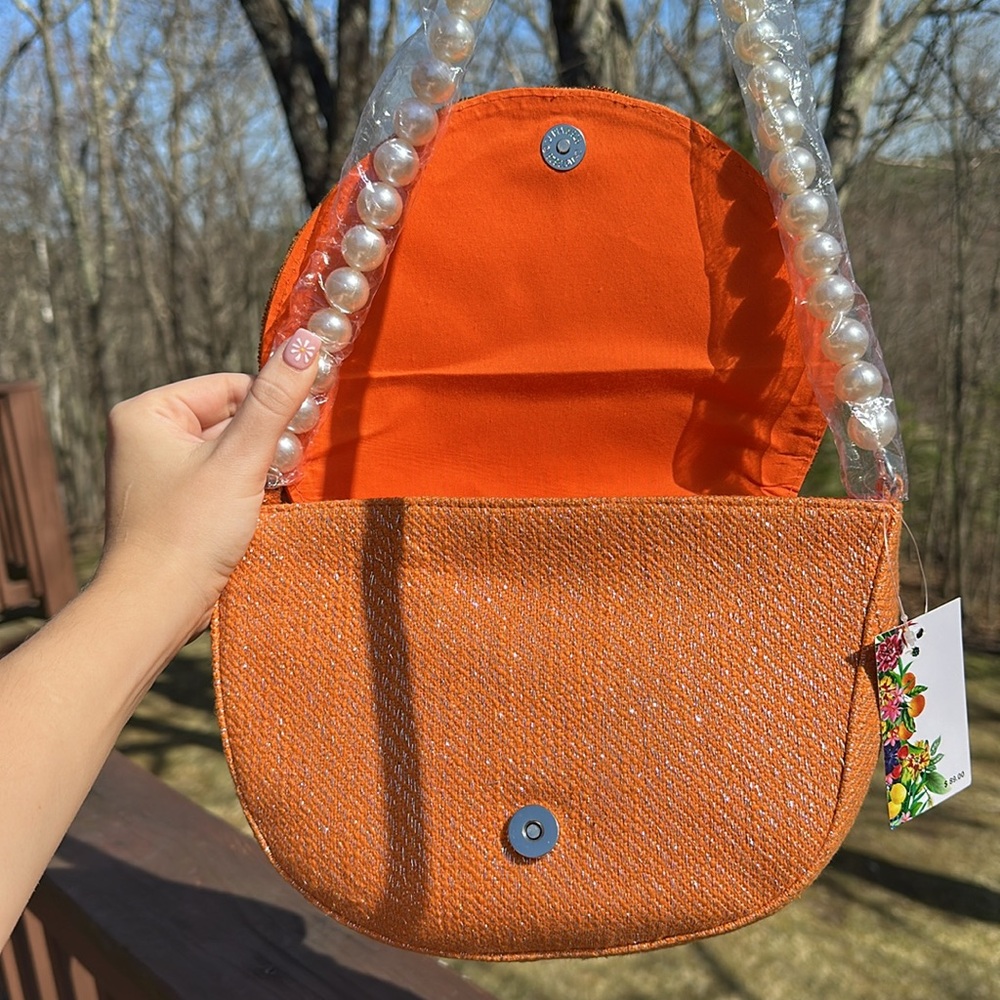 NWT VIRAL RARE Orange Beaded Handbag with Pearl Strap - Picture 8 of 13